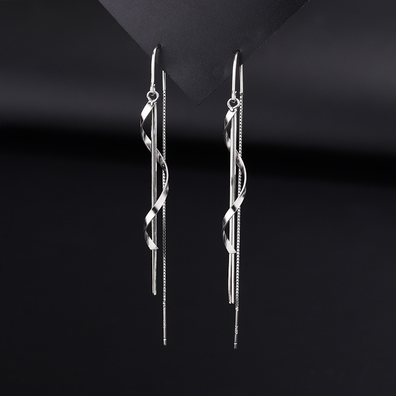 Сребърни обеци S925 с S-образна вълнообразна пискюл, дълги, леки луксозни, висококачествени, нишови, трансгранични, горещи обеци