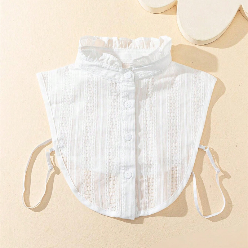 Ženski pulover s lažnim ovratnikom, ukrasni nabrani ovratnik, ovratnik do pola tijela, jesen/zima, proljeće, osnovni žakard pamučni pulover s okruglim izrezom