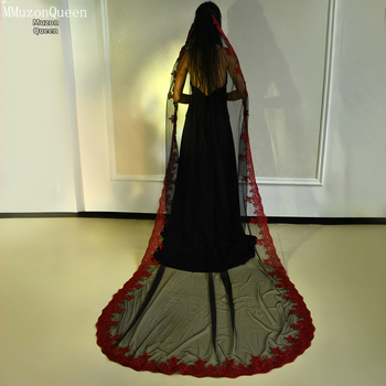 Manzhen Fashion Μεγάλο Πέπλο Νυφικό Κόκκινο Δαντέλα Μονόστρωτο με Χτενάκι Μαλακό Mnet M126