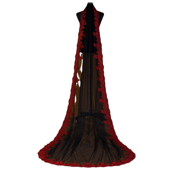 Manzhen Fashion Μεγάλο Πέπλο Νυφικό Κόκκινο Δαντέλα Μονόστρωτο με Χτενάκι Μαλακό Mnet M126