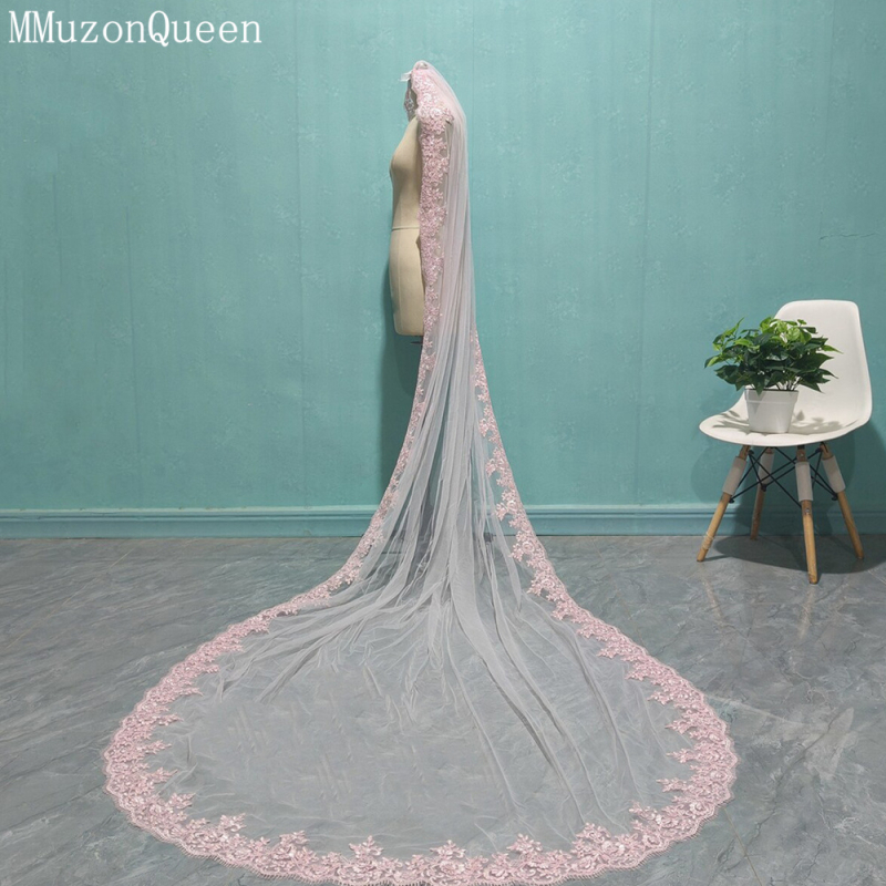 Manzhen Fashion Μεγάλο Πέπλο Νυφικό Κόκκινο Δαντέλα Μονόστρωτο με Χτενάκι Μαλακό Mnet M126