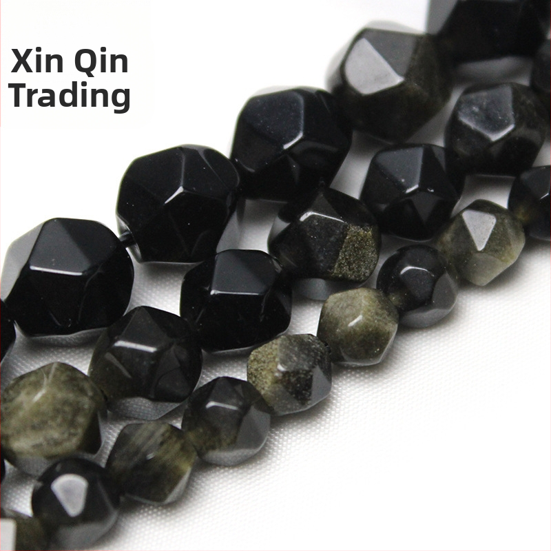 Gyémánt nagy csiszolású arany obszidián gyöngyök diy ékszer karkötő Xingyue Bodhi kiegészítők arany obszidián félkész ékszerek