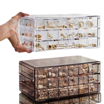 Fésülködőasztal Kis tárgyak Többrétegű Tárolás Átlátszó Akril Nagy Kapacitású Fiókos Fülgyűrű Karkötő Ékszerdoboz