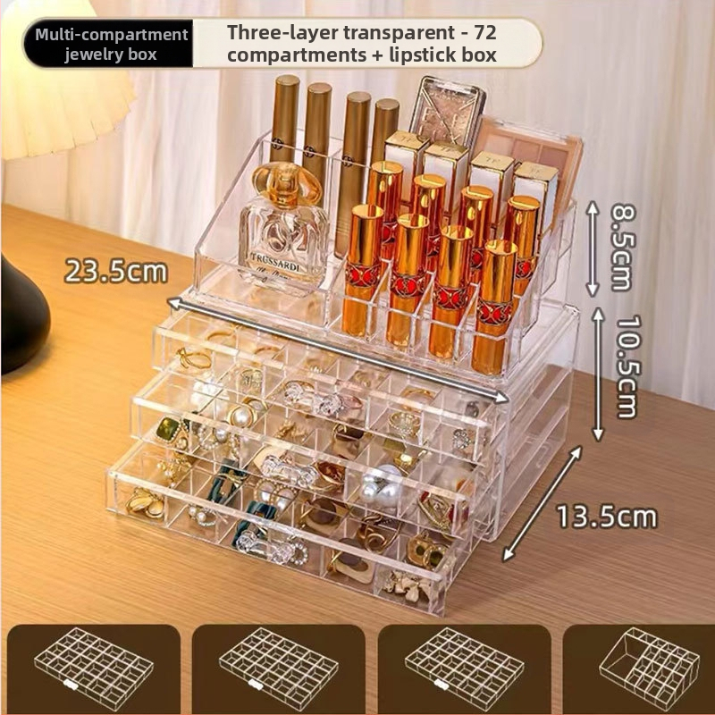 Fésülködőasztal Kis tárgyak Többrétegű Tárolás Átlátszó Akril Nagy Kapacitású Fiókos Fülgyűrű Karkötő Ékszerdoboz