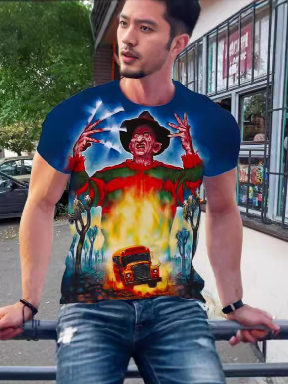 Nauji 3D spausdinti vyriški marškinėliai trumpomis rankovėmis, siaubo Freddy Krueger Jason mados sporto kamuolys