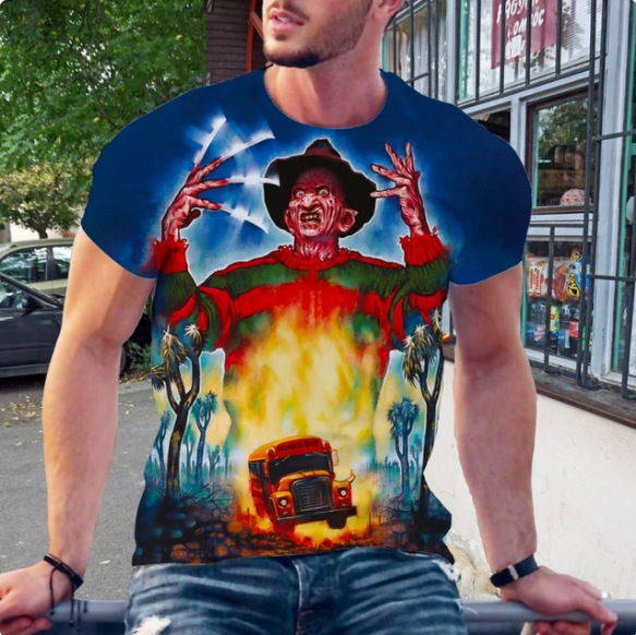 Nauji 3D spausdinti vyriški marškinėliai trumpomis rankovėmis, siaubo Freddy Krueger Jason mados sporto kamuolys