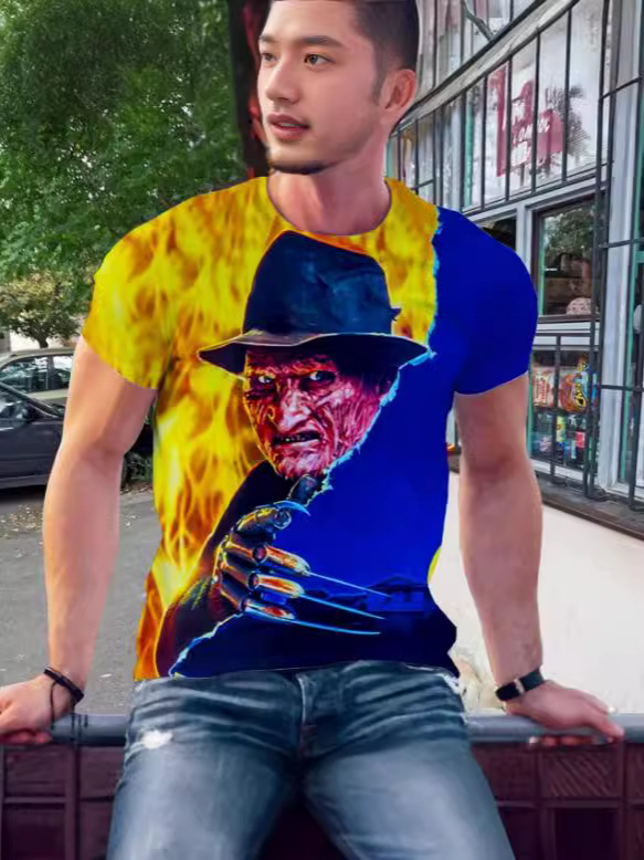 Nauji 3D spausdinti vyriški marškinėliai trumpomis rankovėmis, siaubo Freddy Krueger Jason mados sporto kamuolys