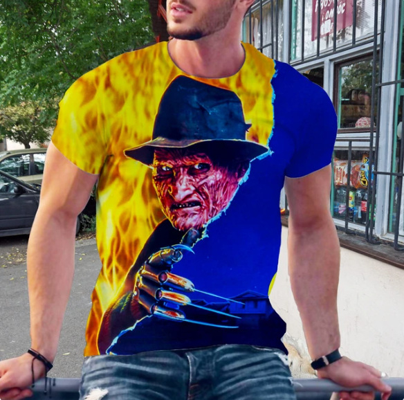 Nauji 3D spausdinti vyriški marškinėliai trumpomis rankovėmis, siaubo Freddy Krueger Jason mados sporto kamuolys