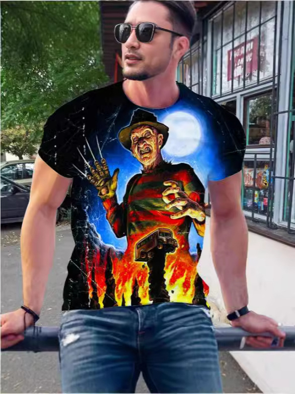 Nauji 3D spausdinti vyriški marškinėliai trumpomis rankovėmis, siaubo Freddy Krueger Jason mados sporto kamuolys