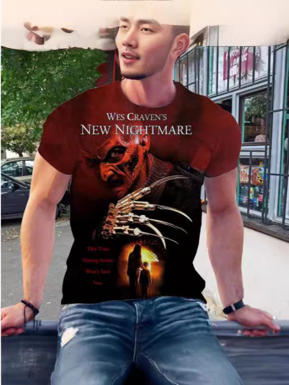 Nauji 3D spausdinti vyriški marškinėliai trumpomis rankovėmis, siaubo Freddy Krueger Jason mados sporto kamuolys