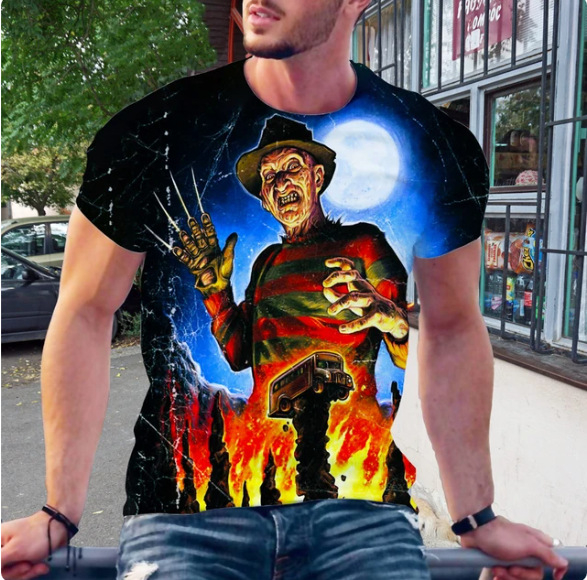 Nauji 3D spausdinti vyriški marškinėliai trumpomis rankovėmis, siaubo Freddy Krueger Jason mados sporto kamuolys