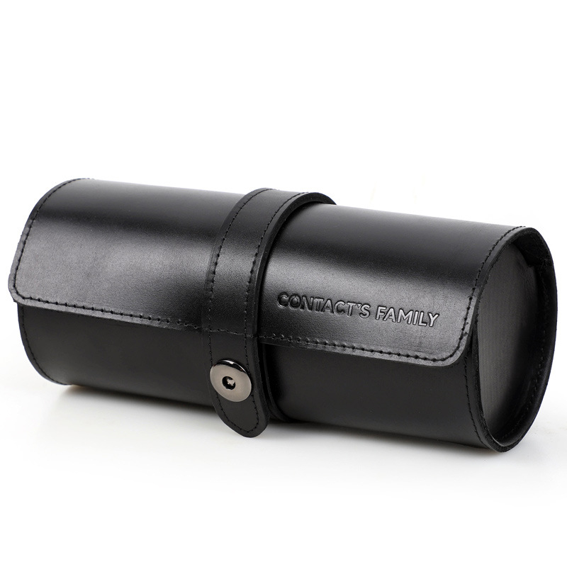 Retro Crazy Horse karvės odos apvali trijų dalių mechaninė laikrodžių dėžutė, nešiojama kelioninė laikrodžių laikymo dėžutė, sandėlyje.