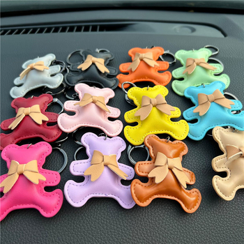 Δημιουργικό δώρο δερμάτινο τόξο αρκούδα αυτοκίνητο μπρελόκ τσάντα κρεμαστό κόσμημα χαριτωμένο αυτοκίνητο μπρελόκ δαχτυλίδι κρεμαστό κόσμημα