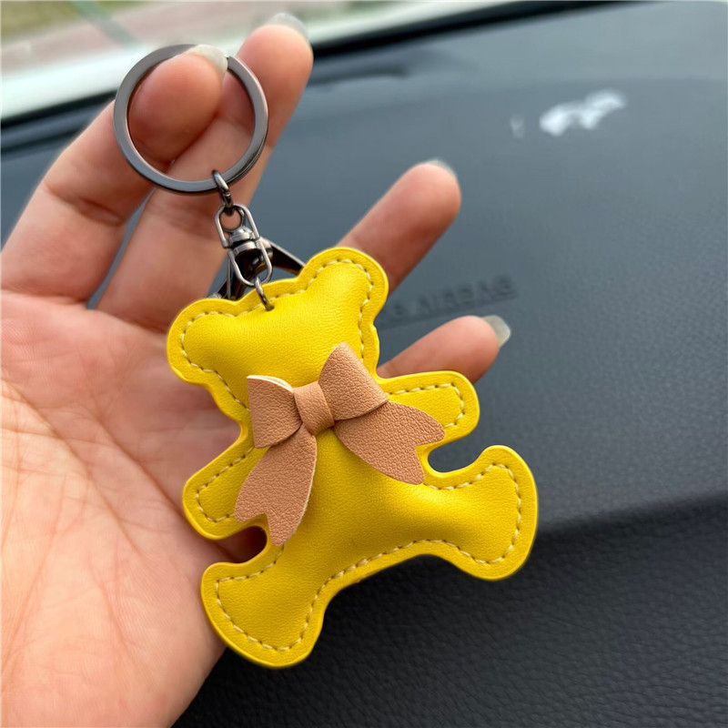 Kreatív ajándék bőr masni medvés autós kulcstartó táska medál aranyos autós kulcstartó gyűrű medál