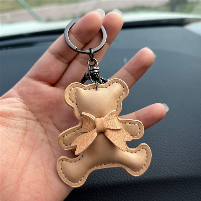 Kreatív ajándék bőr masni medvés autós kulcstartó táska medál aranyos autós kulcstartó gyűrű medál