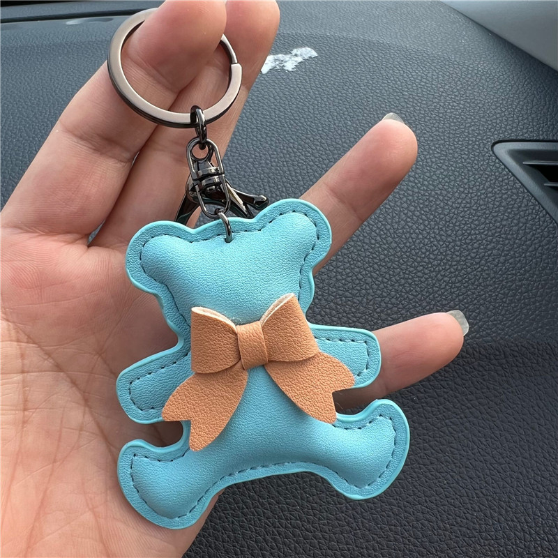 Kreatív ajándék bőr masni medvés autós kulcstartó táska medál aranyos autós kulcstartó gyűrű medál