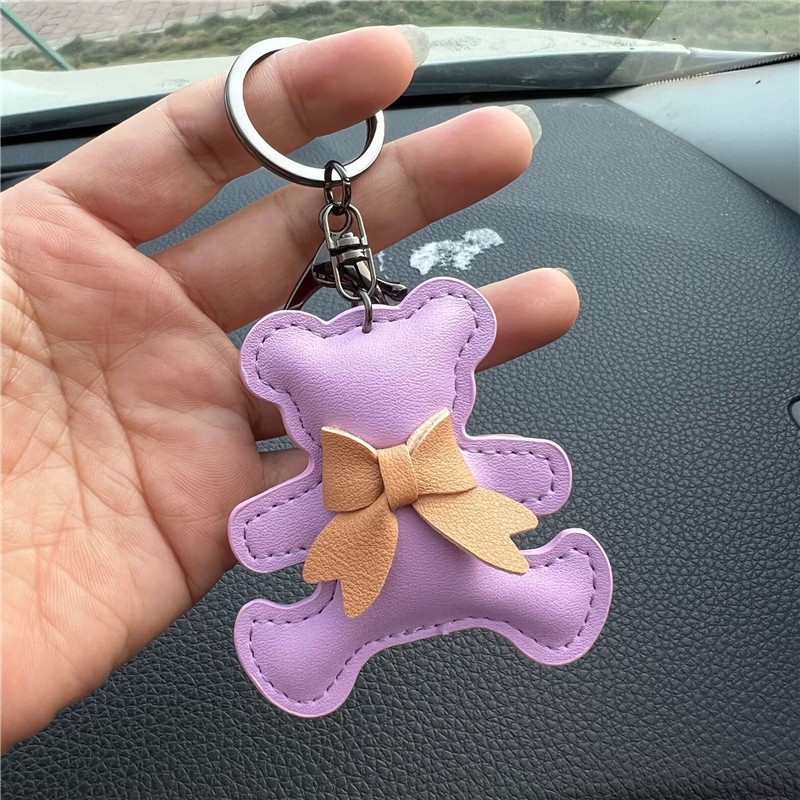 Kreatív ajándék bőr masni medvés autós kulcstartó táska medál aranyos autós kulcstartó gyűrű medál