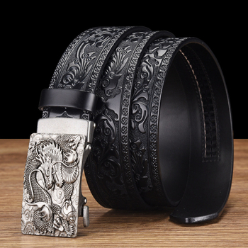 Naujas drakono galvos karvės odos diržas su automatine sagtimi, retro raižytas vyriškas jaunimo laisvalaikio džinsinis diržas su kryžminiu kraštu sandėlyje