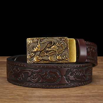 Naujas drakono galvos karvės odos diržas su automatine sagtimi, retro raižytas vyriškas jaunimo laisvalaikio džinsinis diržas su kryžminiu kraštu sandėlyje