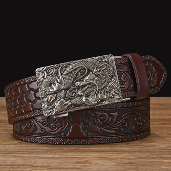Naujas drakono galvos karvės odos diržas su automatine sagtimi, retro raižytas vyriškas jaunimo laisvalaikio džinsinis diržas su kryžminiu kraštu sandėlyje