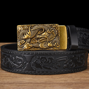 Naujas drakono galvos karvės odos diržas su automatine sagtimi, retro raižytas vyriškas jaunimo laisvalaikio džinsinis diržas su kryžminiu kraštu sandėlyje