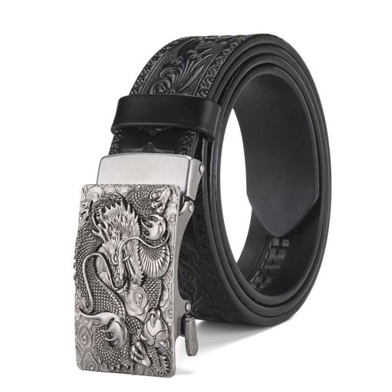 Naujas drakono galvos karvės odos diržas su automatine sagtimi, retro raižytas vyriškas jaunimo laisvalaikio džinsinis diržas su kryžminiu kraštu sandėlyje