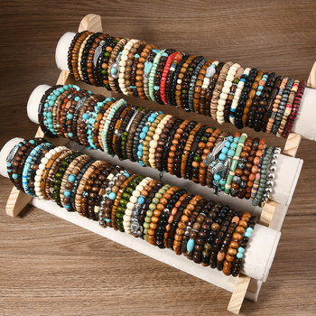 TEMU piiriülene kuum uus boheemlaslikus stiilis puidust palliga elastse joonega mitmeosaline mitmevärviline juhusliku pakkimisega saatmiskäevõru