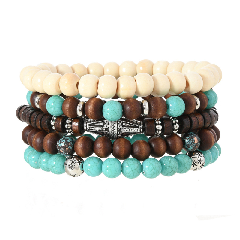 TEMU piiriülene kuum uus boheemlaslikus stiilis puidust palliga elastse joonega mitmeosaline mitmevärviline juhusliku pakkimisega saatmiskäevõru