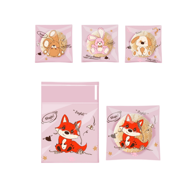 Kohandatavad lumehelveste kondiitritoodete pakkekotid, värsked küpsised, piimadatlid, individuaalsed isekleepuvad isekleepuvad kotid, niiskuskindel pakend