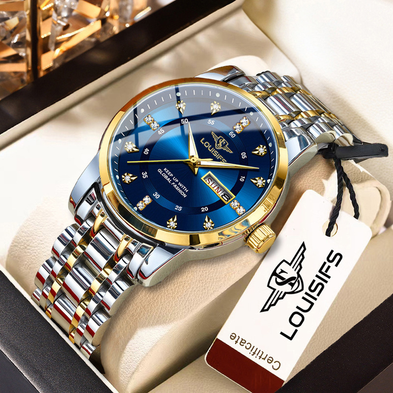 Louis Fans új férfi karóra vízálló, világító dupla naptáras koreai kvarcóra TikTok AliExpress