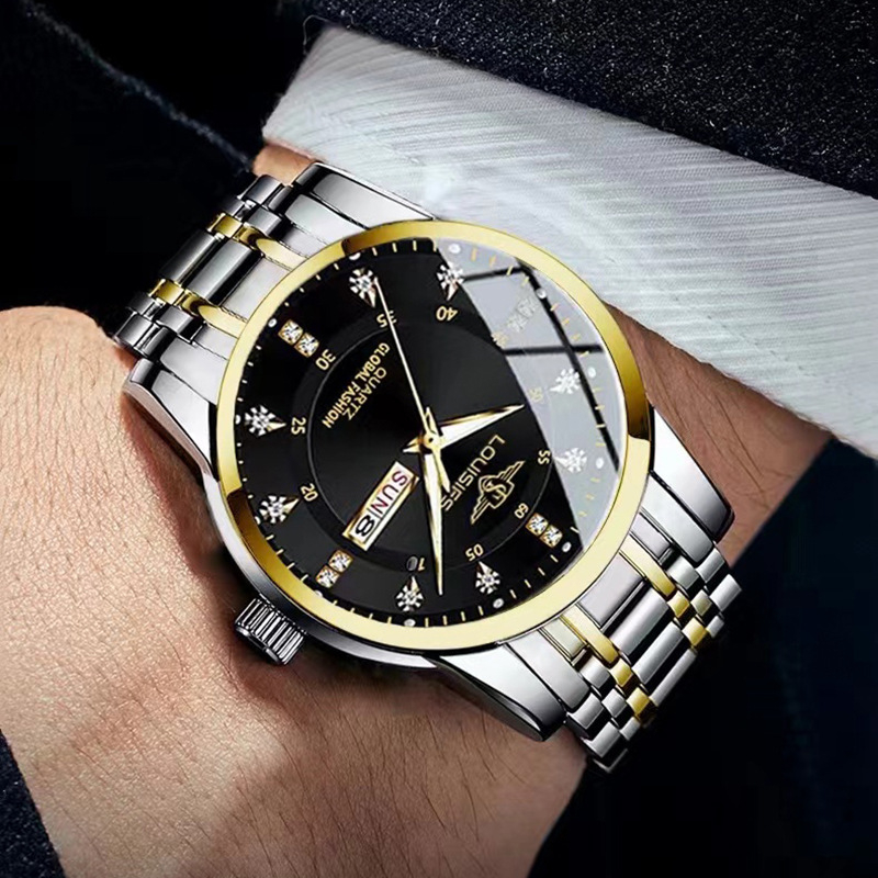 Louis Fans új férfi karóra vízálló, világító dupla naptáras koreai kvarcóra TikTok AliExpress