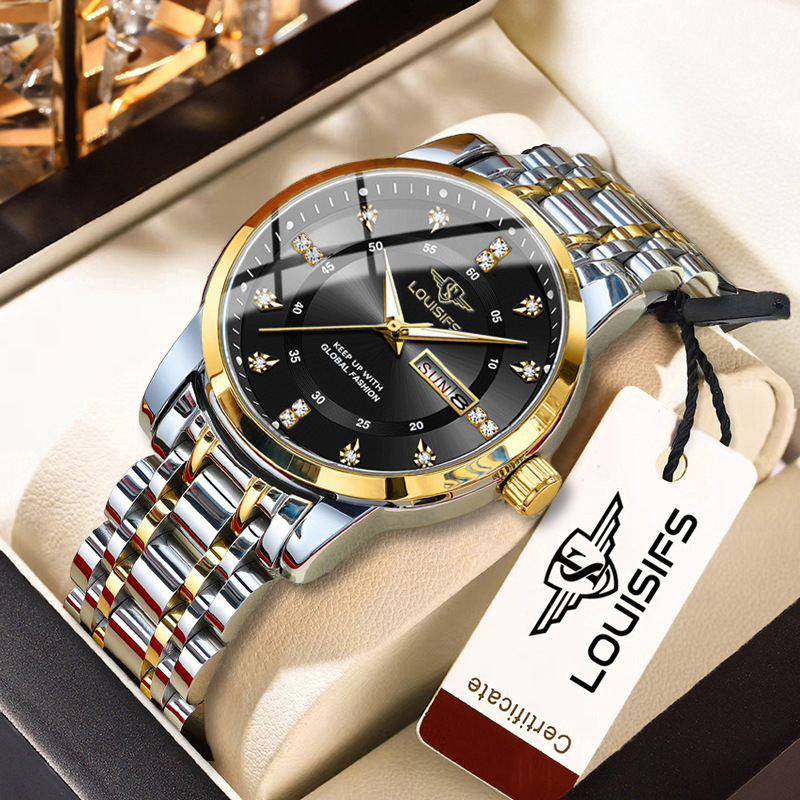 Louis Fans új férfi karóra vízálló, világító dupla naptáras koreai kvarcóra TikTok AliExpress