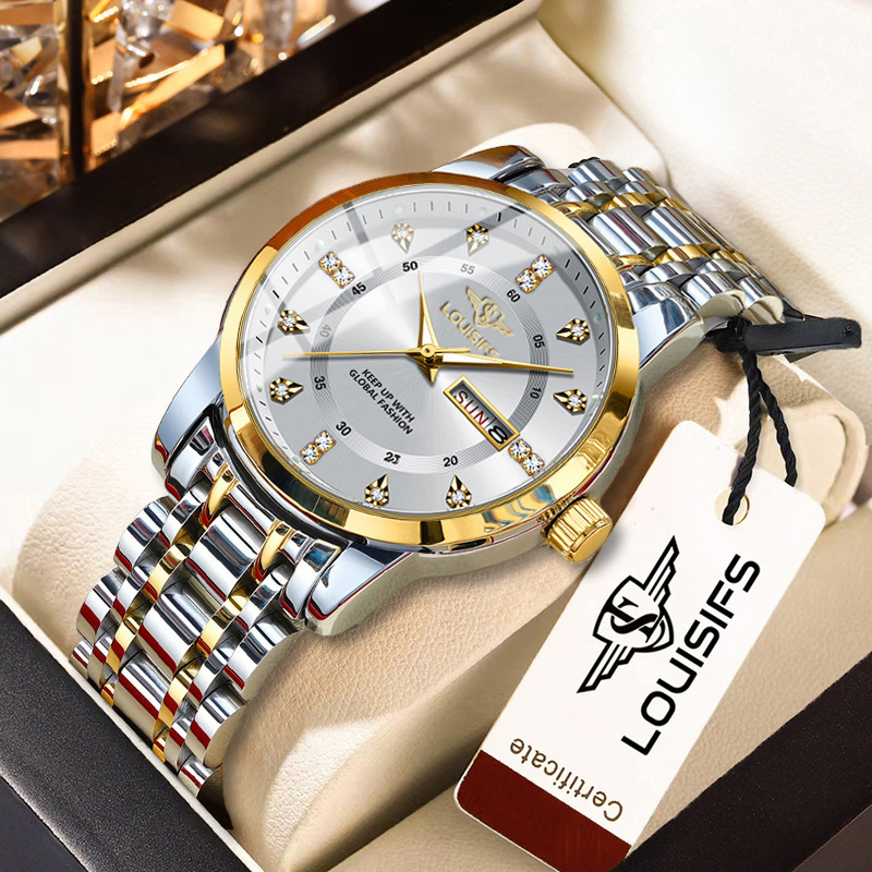 Louis Fans új férfi karóra vízálló, világító dupla naptáras koreai kvarcóra TikTok AliExpress