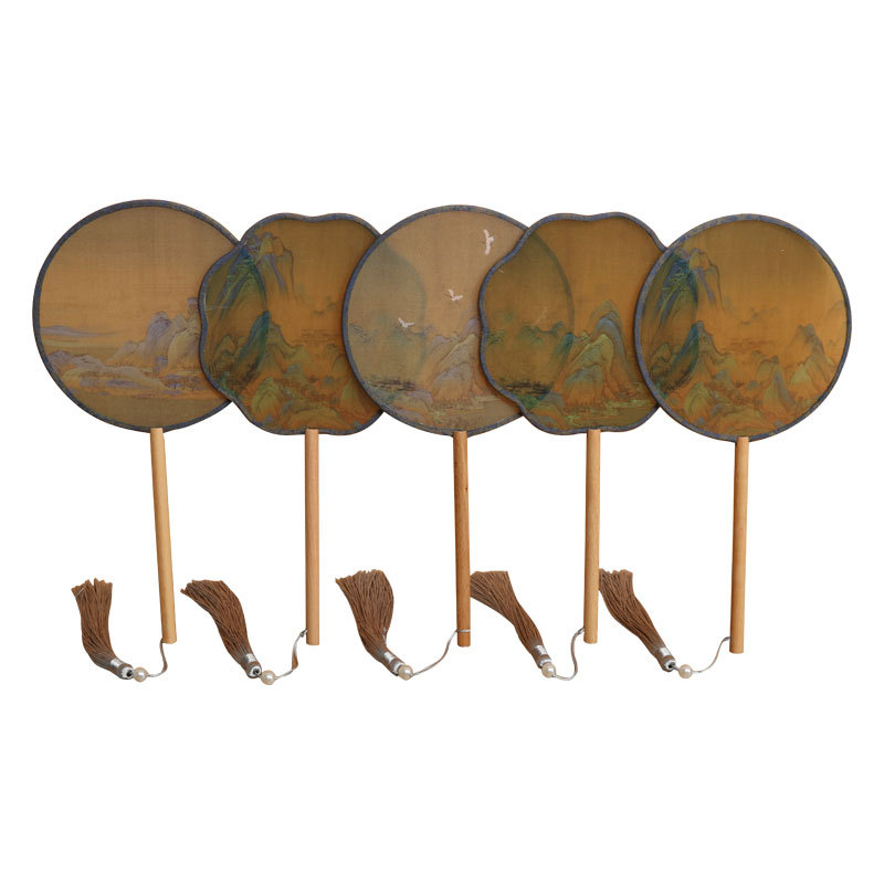 Детски зелен кръгъл вентилатор, хиляди мили, фигурка Jiangshan, малък кръгъл вентилатор за възрастни, античен танцов вентилатор Hanfu, вентилатор Cheongsam на едро