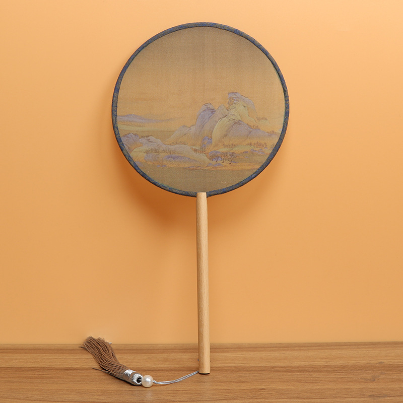 Детски зелен кръгъл вентилатор, хиляди мили, фигурка Jiangshan, малък кръгъл вентилатор за възрастни, античен танцов вентилатор Hanfu, вентилатор Cheongsam на едро