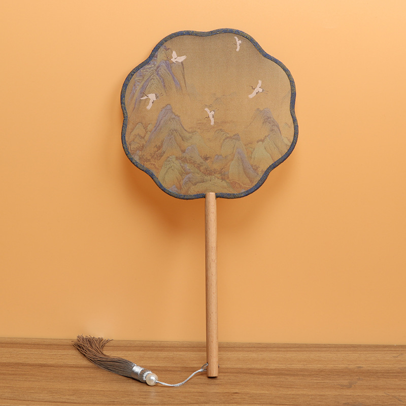 Детски зелен кръгъл вентилатор, хиляди мили, фигурка Jiangshan, малък кръгъл вентилатор за възрастни, античен танцов вентилатор Hanfu, вентилатор Cheongsam на едро