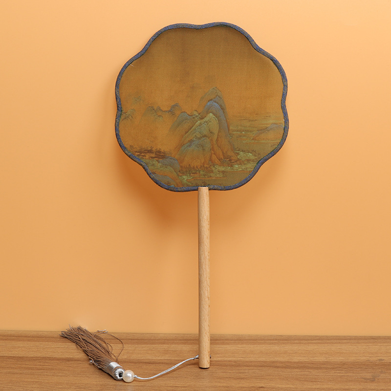 Детски зелен кръгъл вентилатор, хиляди мили, фигурка Jiangshan, малък кръгъл вентилатор за възрастни, античен танцов вентилатор Hanfu, вентилатор Cheongsam на едро