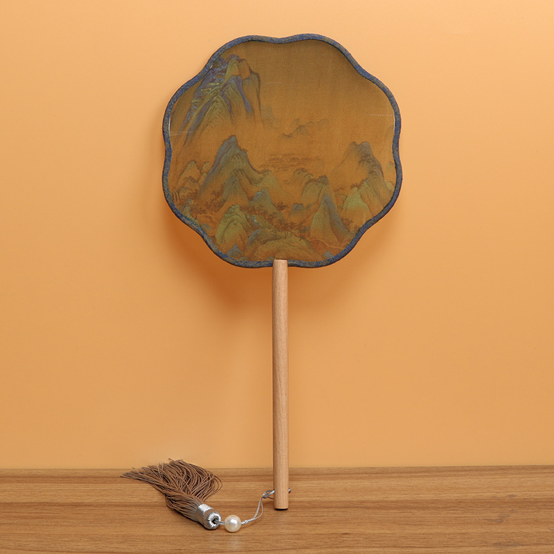 Детски зелен кръгъл вентилатор, хиляди мили, фигурка Jiangshan, малък кръгъл вентилатор за възрастни, античен танцов вентилатор Hanfu, вентилатор Cheongsam на едро