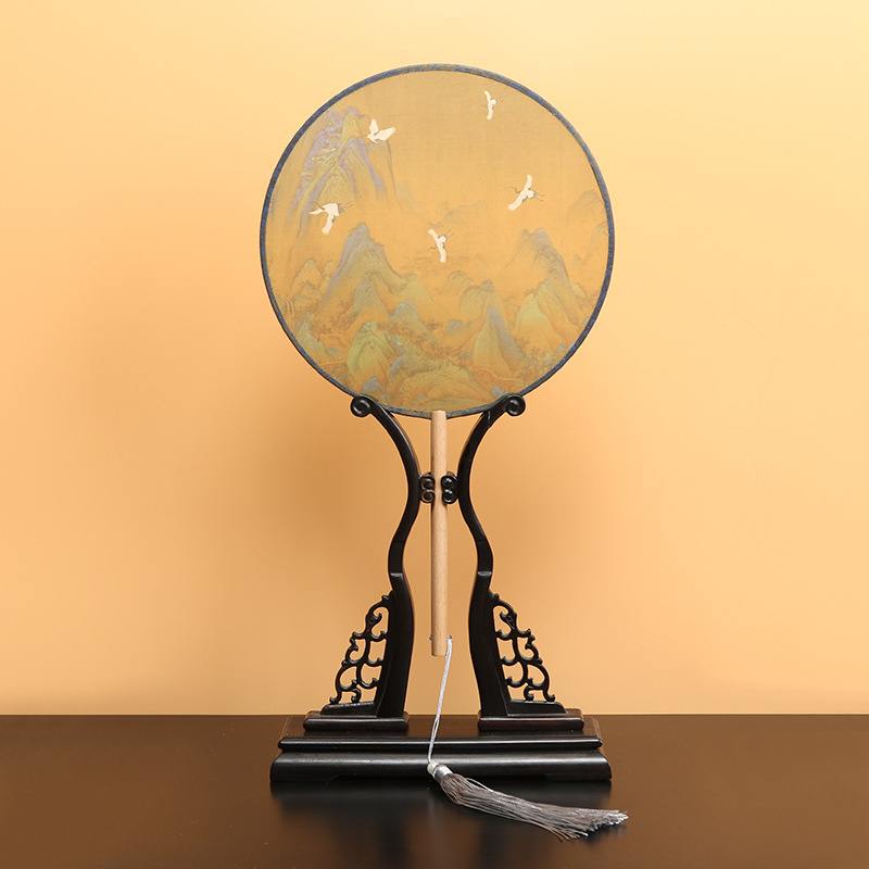 Детски зелен кръгъл вентилатор, хиляди мили, фигурка Jiangshan, малък кръгъл вентилатор за възрастни, античен танцов вентилатор Hanfu, вентилатор Cheongsam на едро