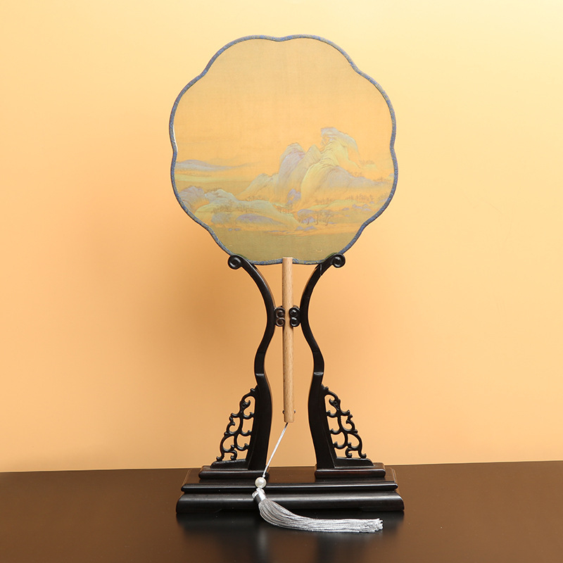 Детски зелен кръгъл вентилатор, хиляди мили, фигурка Jiangshan, малък кръгъл вентилатор за възрастни, античен танцов вентилатор Hanfu, вентилатор Cheongsam на едро