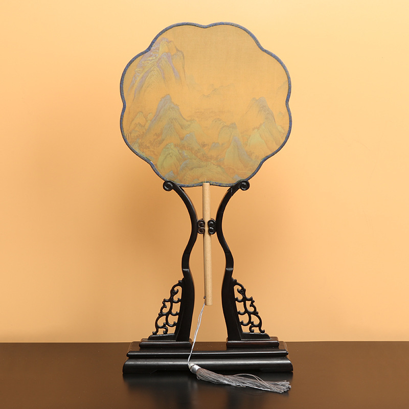 Детски зелен кръгъл вентилатор, хиляди мили, фигурка Jiangshan, малък кръгъл вентилатор за възрастни, античен танцов вентилатор Hanfu, вентилатор Cheongsam на едро