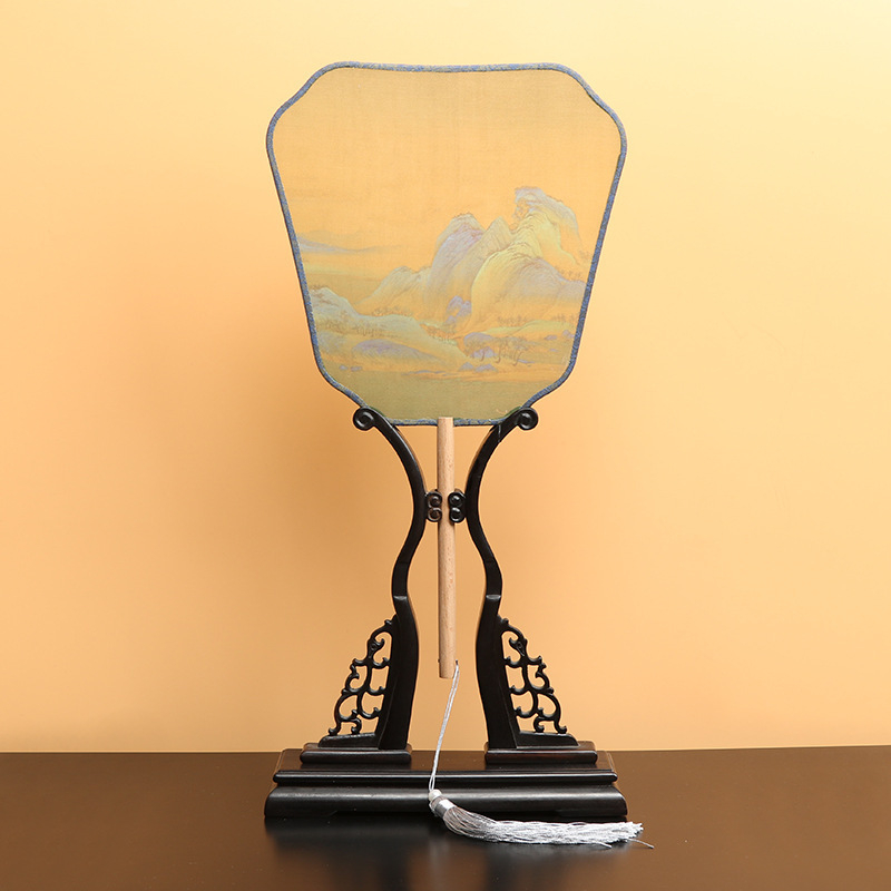 Детски зелен кръгъл вентилатор, хиляди мили, фигурка Jiangshan, малък кръгъл вентилатор за възрастни, античен танцов вентилатор Hanfu, вентилатор Cheongsam на едро