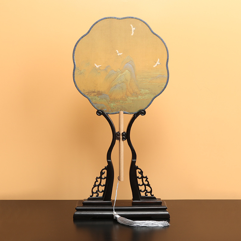 Детски зелен кръгъл вентилатор, хиляди мили, фигурка Jiangshan, малък кръгъл вентилатор за възрастни, античен танцов вентилатор Hanfu, вентилатор Cheongsam на едро