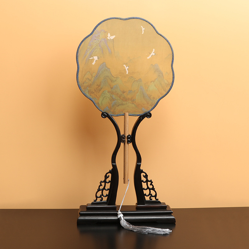 Детски зелен кръгъл вентилатор, хиляди мили, фигурка Jiangshan, малък кръгъл вентилатор за възрастни, античен танцов вентилатор Hanfu, вентилатор Cheongsam на едро