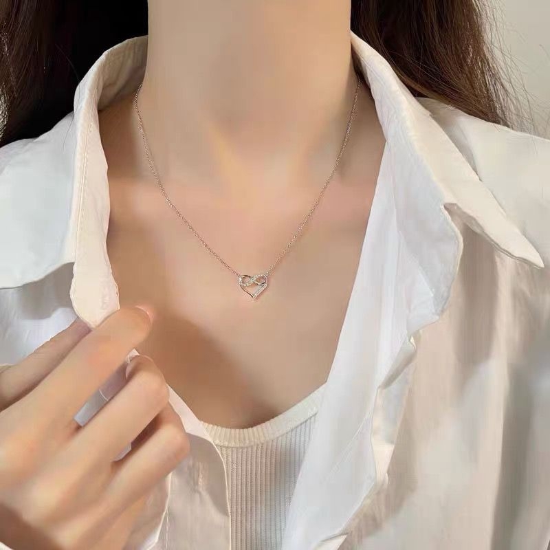 Strieborný náhrdelník 925, 18K zlatý, dámsky, módny, s láskou k internetu, celebritný, malý, svieži, jednoduchý, elegantný, nekonečná láska, retiazka na kľúčnu kosť