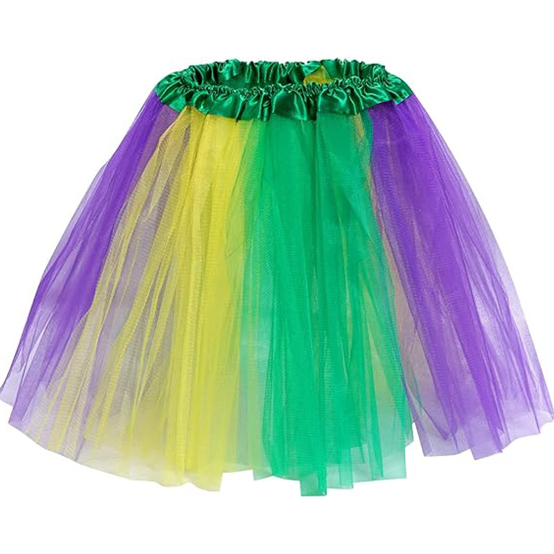 Бразилски карнавал, златисто лилаво зелено, полумаска за лице, лента за глава, аксесоари за коса, лента за коса с перо, трицветни мъниста, марля, пола, обеци, костюм