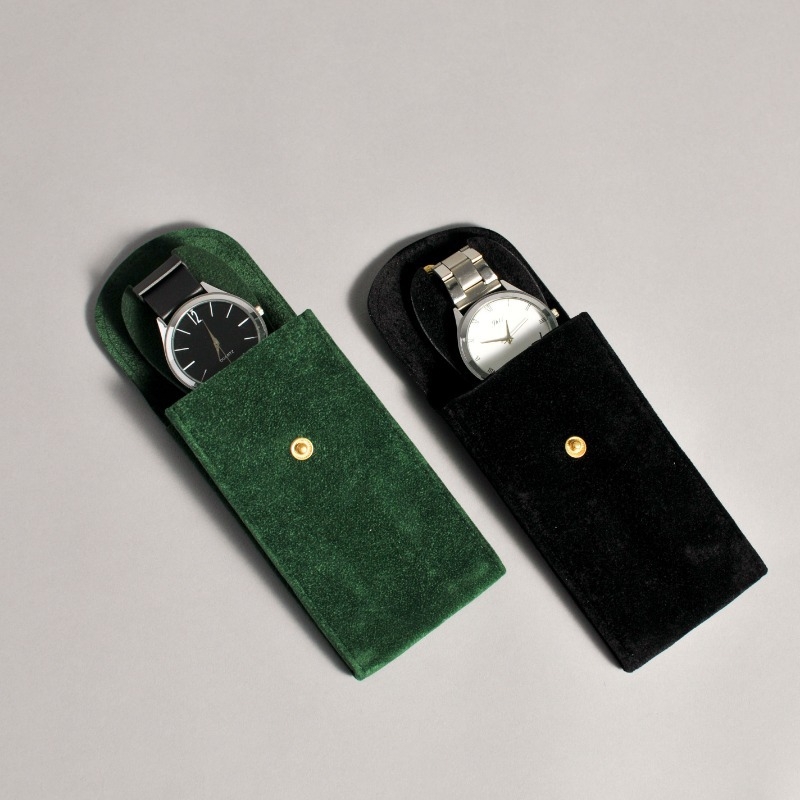 Határokon átnyúló új, lapos plüss patentgombos óratároló táska, karcálló, hordozható óratáska, ékszertáska