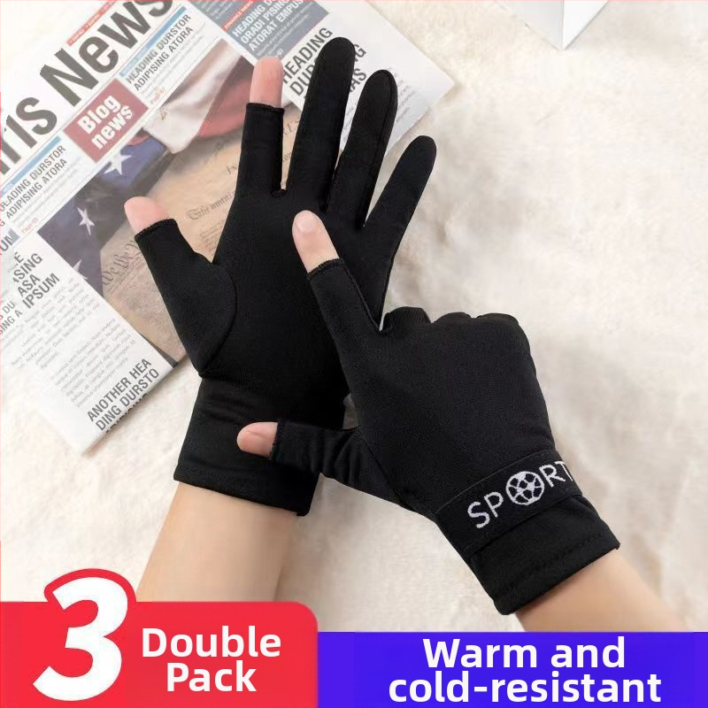 Мъжки ръкавици, пропускащи два пръста, с поларена подплата, топли офис писащи, нови сензорни екрани, красиви удобни зимни студоустойчиви ръкавици за езда