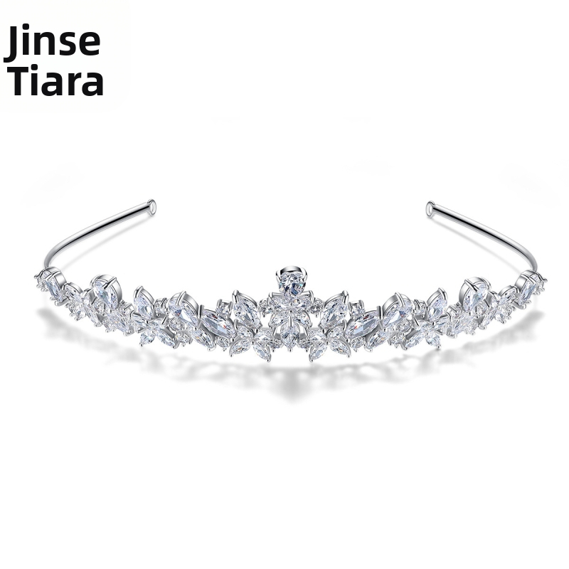 Jinse vask inkrusteeritud tsirkoon moodne pruut lihtsa stiiliga Korea stiilis bankettkrooniga peapael pruudi peakatete hulgimüük