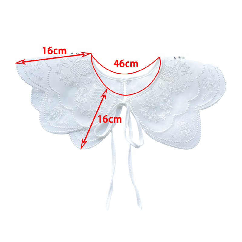 Határokon átnyúló e-kereskedelem, legkelendőbb fehér, kétrétegű organza, hímzett, hamis nyakörv, női gallér, virágszegekkel, gyémánt mintás fűzős gombokkal